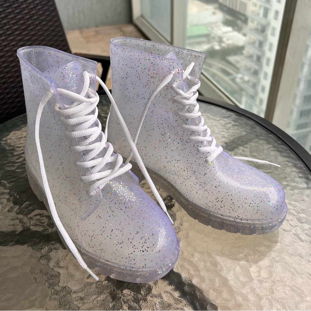 Urban Outfitters Clear Glitter Combat Boot